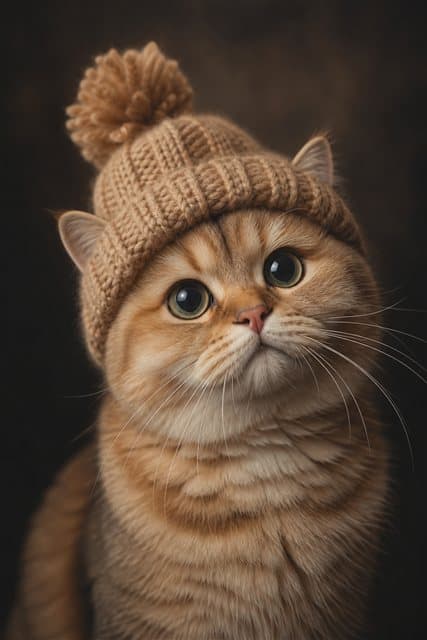 Generated image of a cat wearing a small knitted hat